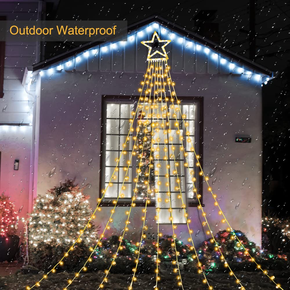 ZTX Christmas Star String Lights,11 Lighting Modes Christmas Decorations Clearance Outdoor 11Ft Waterfall Christmas Tree Lights for Christmas,New Year,Birthday(Warm White)