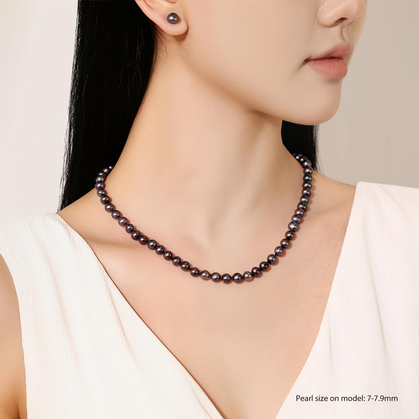 YAMI Tahitian Black Pearl Necklace, Natural Saltwater Cultured Round Pearl 8.5-9mm Strand Necklace with 925 Sterling Silver Adjustable Clasp, Anniversary Mother's Day Jewelry Gifts for Women