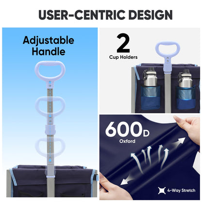 Sunula Foldable Wagon Cart 220lbs- 3 in 1 Collapsible Wagon Cart with Wheels, 2 Cup Holders, for Groceries, Camping, Shopping, Garden, Pet Riding-1 Year Warranty