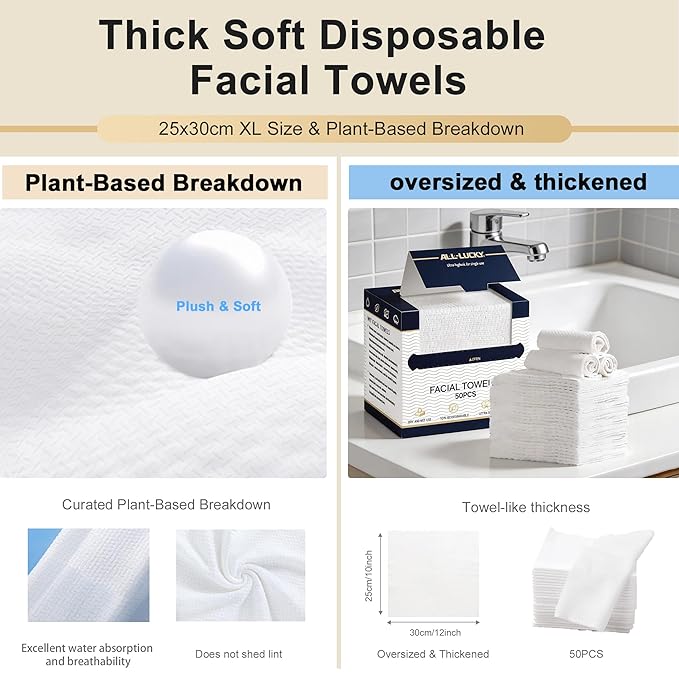 Face Towels, XL Facial Dry Towels 10x12 Inch, Biodegradable Disposable Face