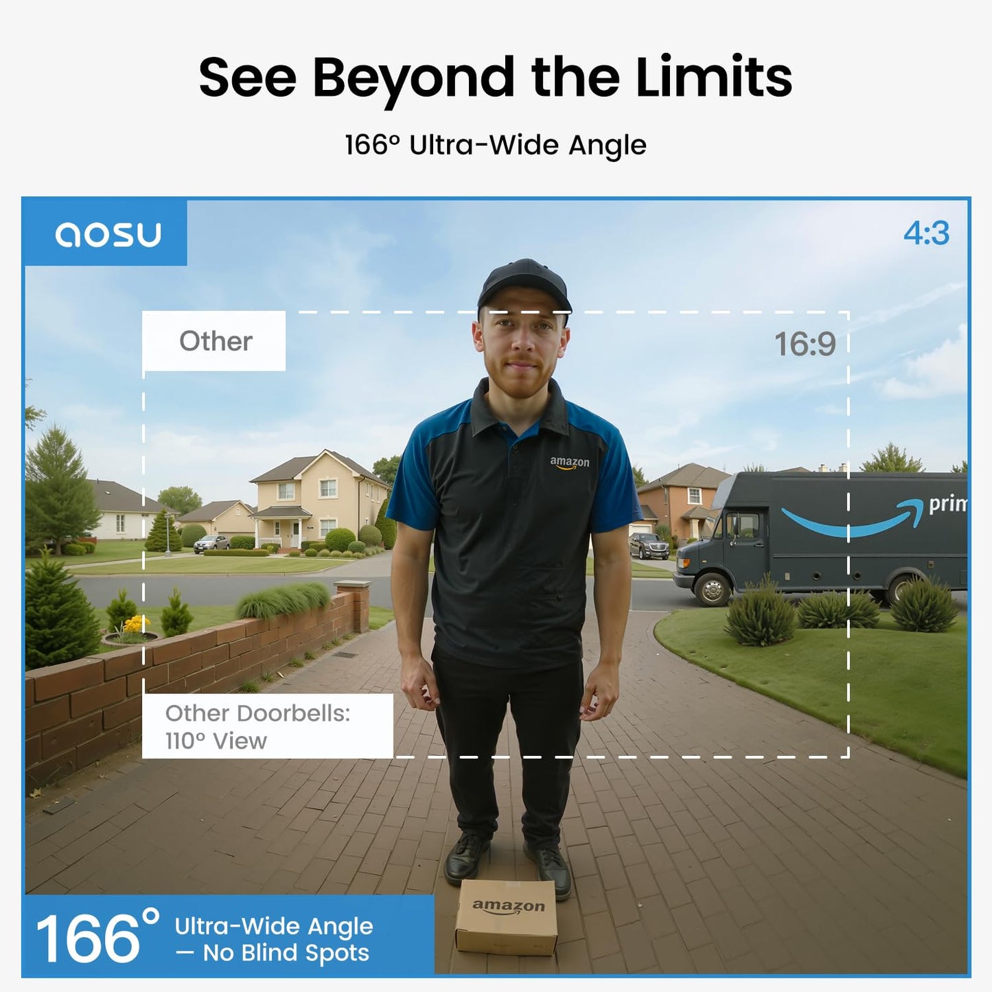 AOSU Wireless Doorbell Camera, Battery-Powered Video Doorbell with Chime, 2K Resolution, No Subscription Required, 2.4GHz WiFi, 180-Day Battery Life, AI Detection, Work with Alexa & Google Assistant