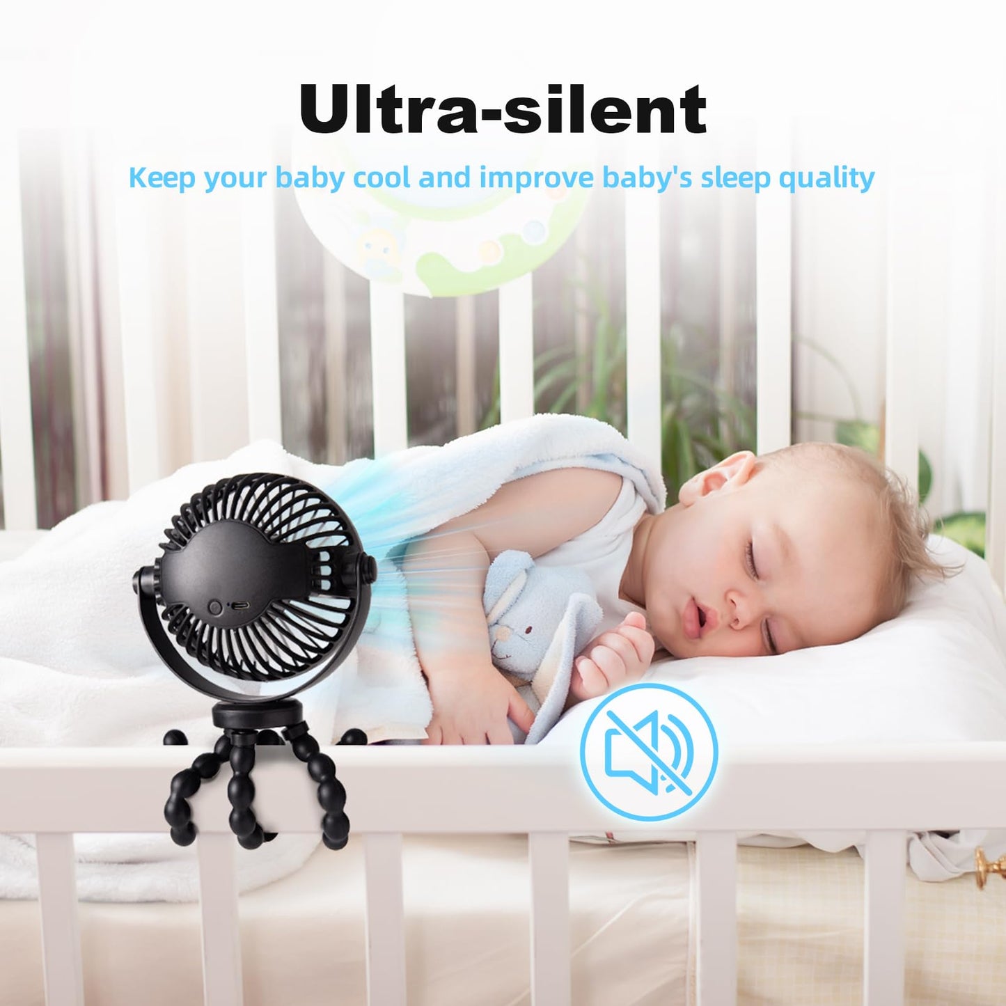 Baby Pram Stroller Fan 20H Buggy Cooling Clip On Fan, Portable 4000mAh Battery Personal Fan for Pram Accessories Baby Cot Wagon Stroller Pushchairs Crib Bed Treadmill,Travel Holiday Essentials