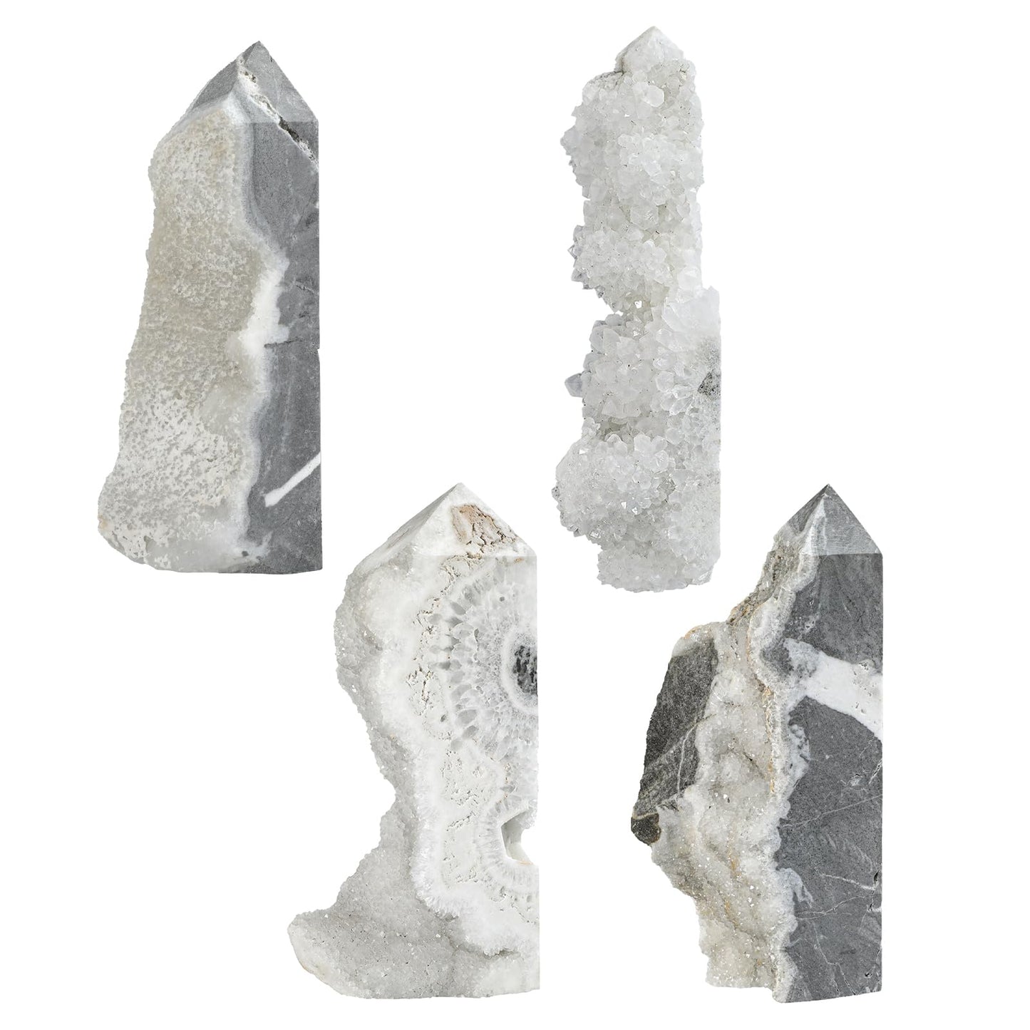 moonsix Natural Rock Crystal Quartz Obelisk Tower, Irregular Raw Crystal Wands Geode Stone for Meditation Home Decor, 301-400g