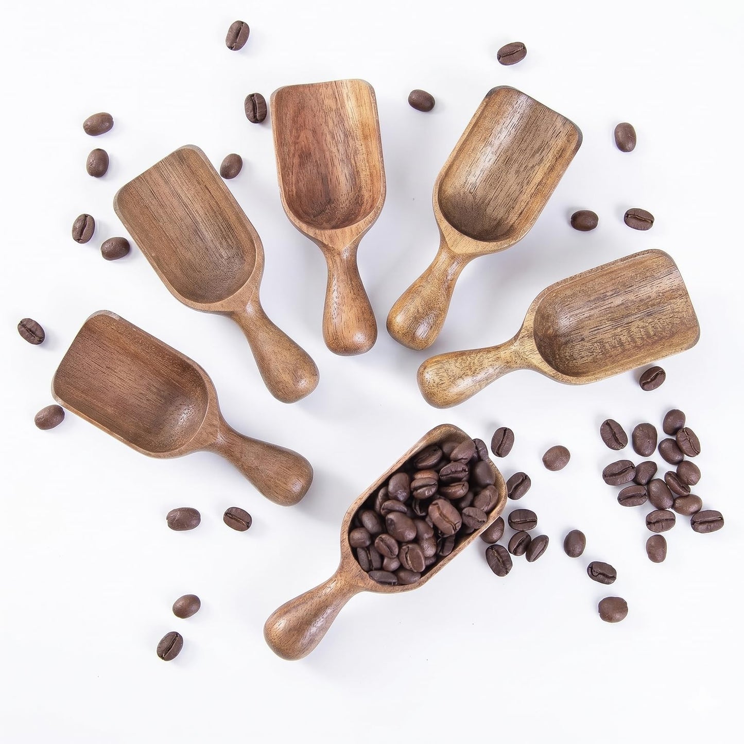 6 Pcs Wooden Scoops for Canisters, Wooden Ground Coffee Scoop for Jars Mini Measuring Spoons, Bean Salt Spoon Shovel for Seasoning Bath Salt Laundry Detergent Shovel