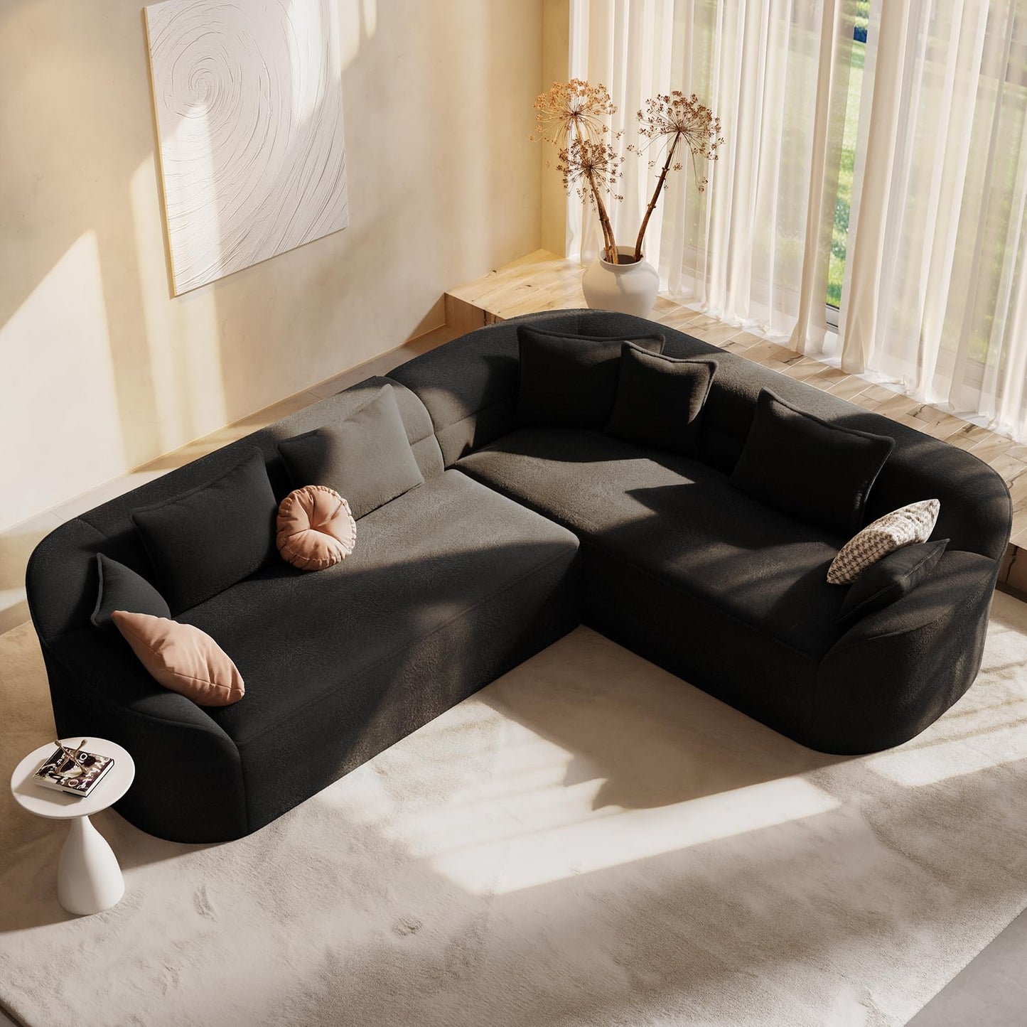 Vesgantti 110" Modern Curved Sectional Sofa, Oversized Chenille Cloud Couch for Living Room, Comfy Luxury L-Shaped Boneless Sofa with Extra Deep Seat, Tool-Free Assembly, Black