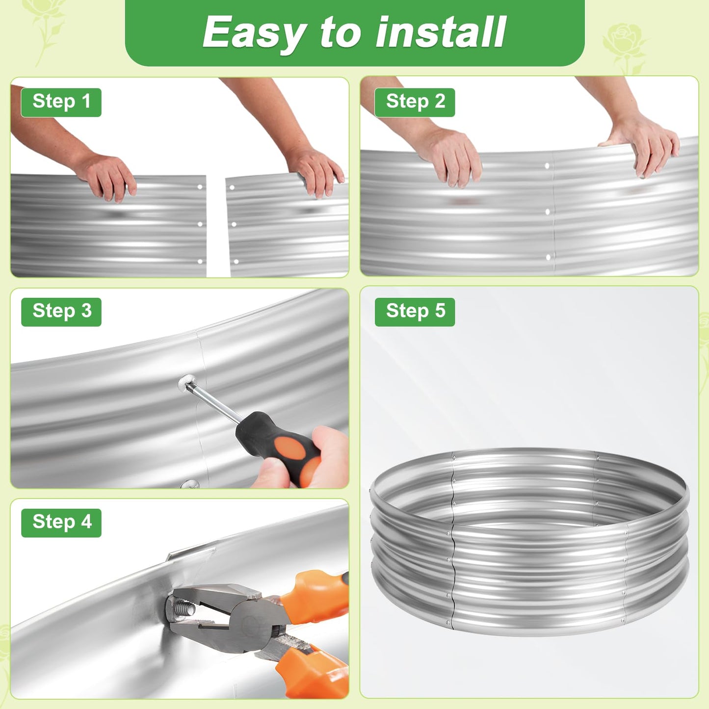 AHEONLAR 3Pack 2x2x1 ft Round Galvanized Raised Garden Bed Kit Round Metal Flower Box Large Planter Raised Beds Outdoor Garden for Planting,Fruit,Herb-Sliver