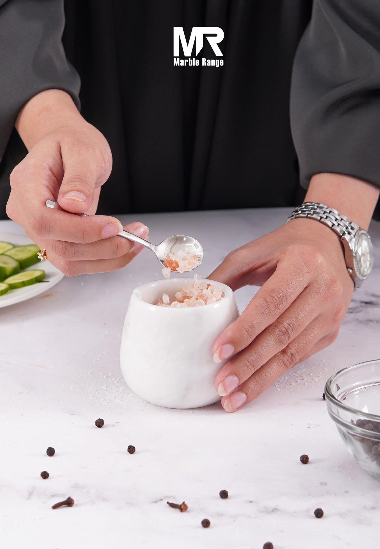 White Marble Salt Cellar – 3.5 Inch Salt Jar with Lid, Table Salt Container, Salt Dish, Salt Holder, Spice Jar, Sugar Bowl, Seasoning Container, Salt Dispenser for Kitchen Counter Decor