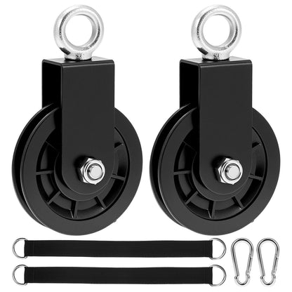 QWORK Gym Pulley Wheel Set, 2 Sets Cable Pulley with Swing Strap Carabiner – 330 lbs Capacity