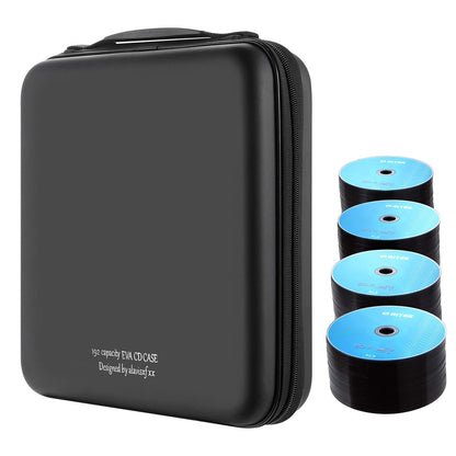 KUOCDSIK CD Case, 192 Capacity Hard EVA Protective Blu-ray CD Wallet Double Zipper Hand Strap Portable Disc Organizer DVD Case for Car Travel (192 Capacity, Black192)
