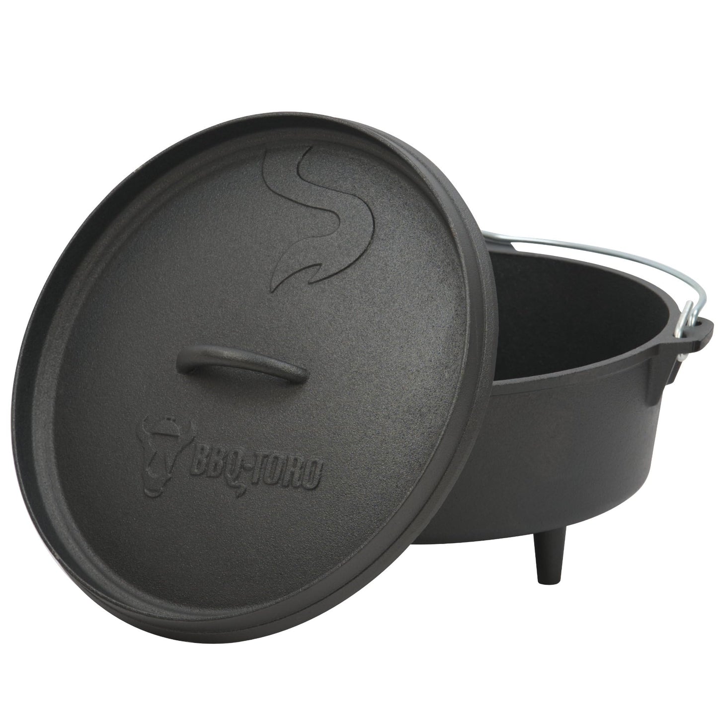 BBQ-Toro 6-piece dutch oven set in wooden box, cast iron, pre-seasoned, with cooking pot, saucepan, grill rack, tripod and more