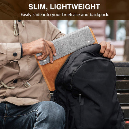 MoKo 13-13.3 Inch Laptop Sleeve Fits Macbook Pro M1 Pro/M1 Max 14.2 2021, iPad Pro 12.9 2021, Surface Pro 9, Felt & PU Leather Case Bag with Pocket, Gray&Brown