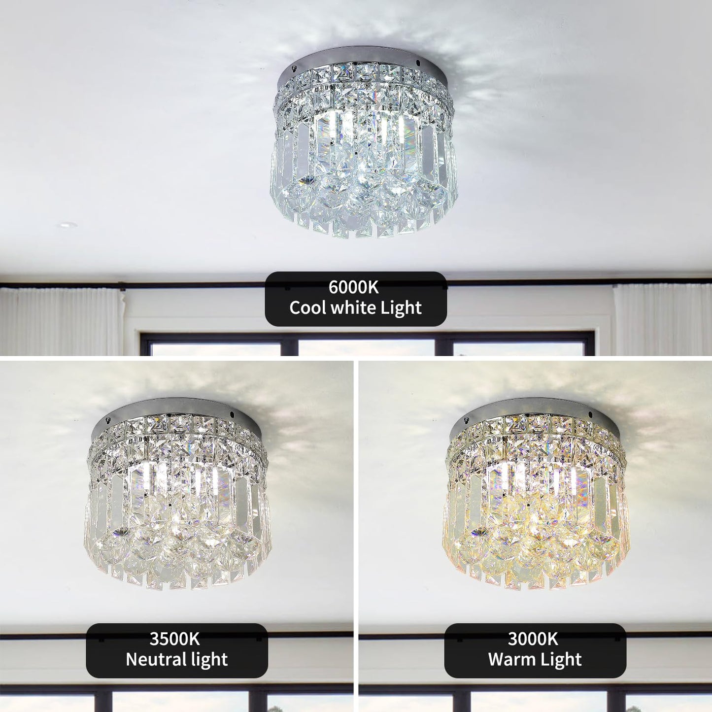 CEENLI Mini Modern Round Crystal Flush Mount Chandelier 7.8 inch Ceiling Light Fixture 4-Lights G9 Bulb for Closet Foyer Hallway Bedroom Living Room Dining Room Entryway Chrome Finish