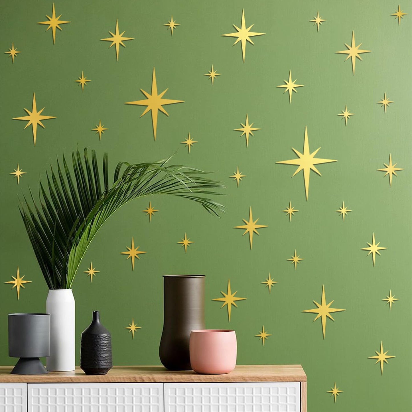 RAINBOW WSK 84 Pcs Star Mirror Wall Decals 3D Acrylic Mirror Wall Stickers Gold Sliver Star Decals Peel and Stick Star Wall Art for Home Boys Girls Bedroom Living Room Nursery JM334-Gold, RW1111