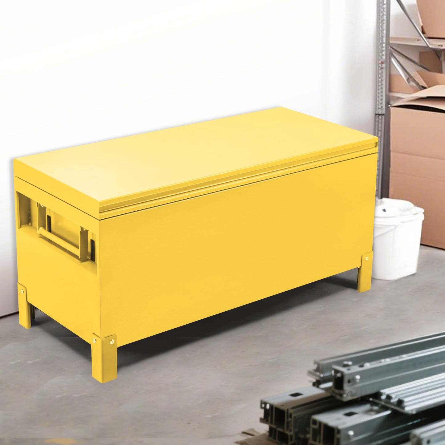MOVECOM 36x15 Inch Large Aluminum Truck Bed Tool Box, Heavy-Duty Waterproof Tool Chest, Easy Assembly Storage Organizer with Side Handles for Pickup Trucks, RV, Trailer - Yellow