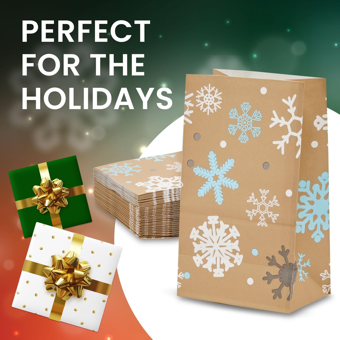 Juvale Paper Winter Gift Bags - 36 Count, 5.15 x 3.2 x 8.5 In, Red & White Snowflake - Reinforced Tear-Resistant Bottom - Snowflake Party Favor & Treat Bags for Snacks & Treats