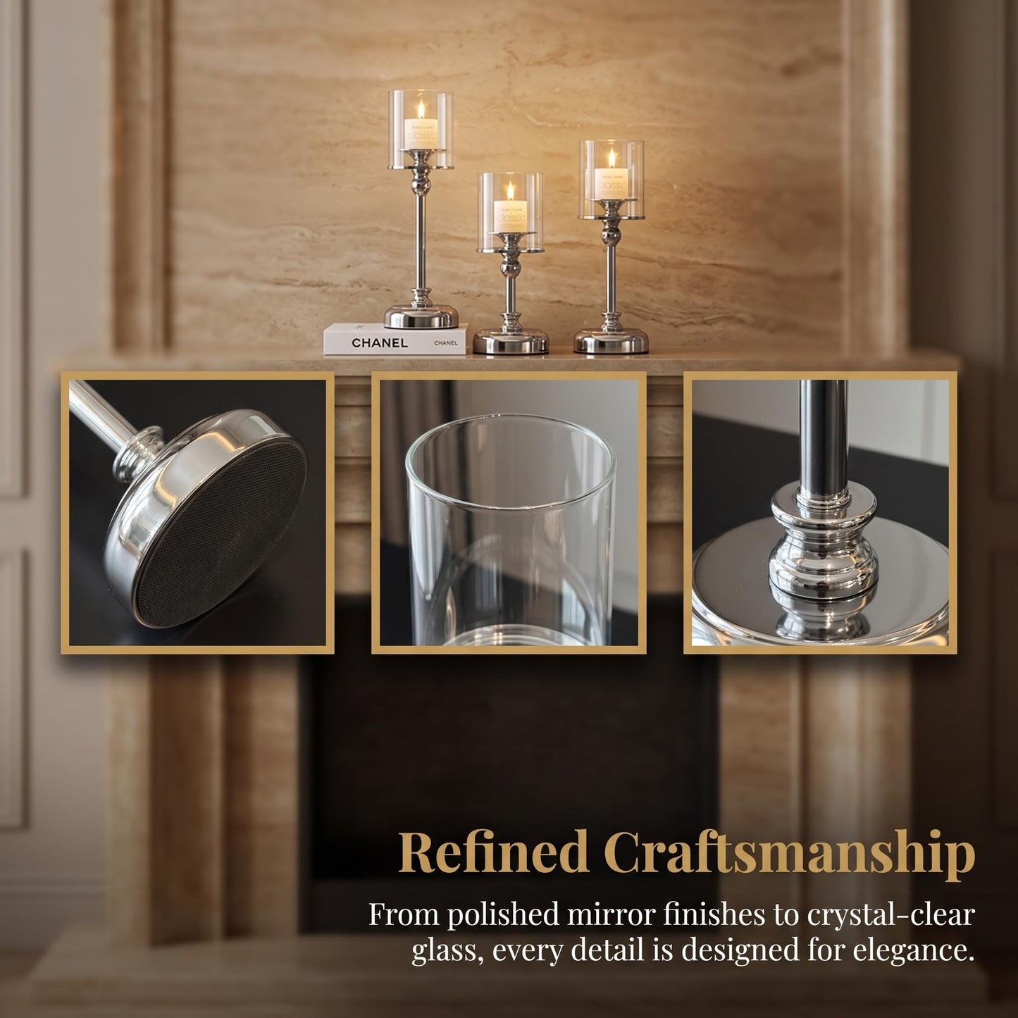 Oakernel Sliver Hurricane Candle Holders - Set of 6 Tall Candlestick Holders Windproof Taper Candle Holders, Metal Stand for Table Centerpiece Outdoor Indoor Wedding Party Holiday Decor