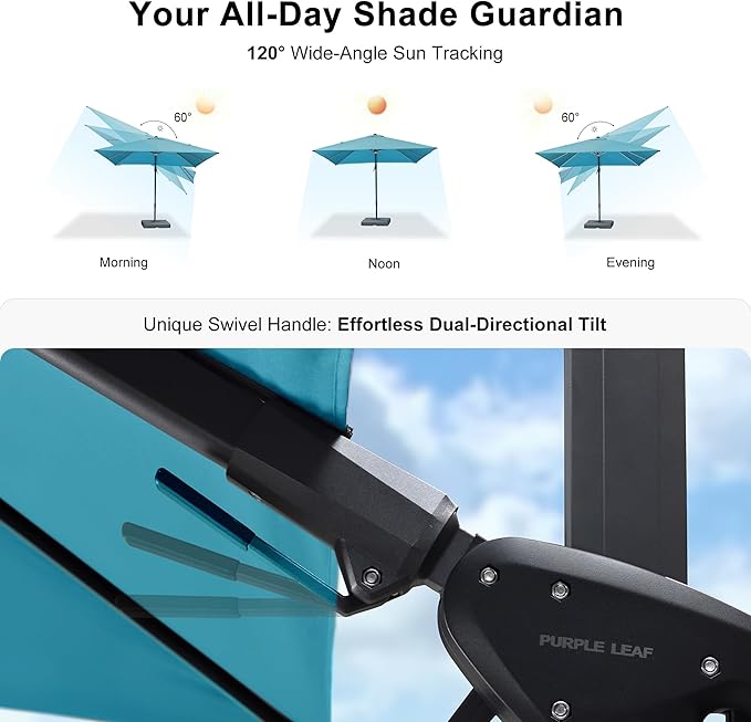 PURPLE LEAF 8.8' X 8.8' Right-left Tilt Patio Umbrella with Base Outdoor Cantilever Swivel Square Umbrella with Tilt Aluminum Offset Umbrella with 360-degree Rotation for Garden Deck Pool Patio Turquoise Blue