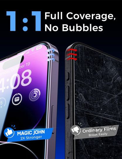 MAGIC JOHN 2 Pack for iPhone 14 Pro Max 6.7 inch Tempered Glass Screen Protector, Auto Dust-Elimination Installation, Bubble Free, Dynamic Island Compatible, HD Clear, Easy Installation