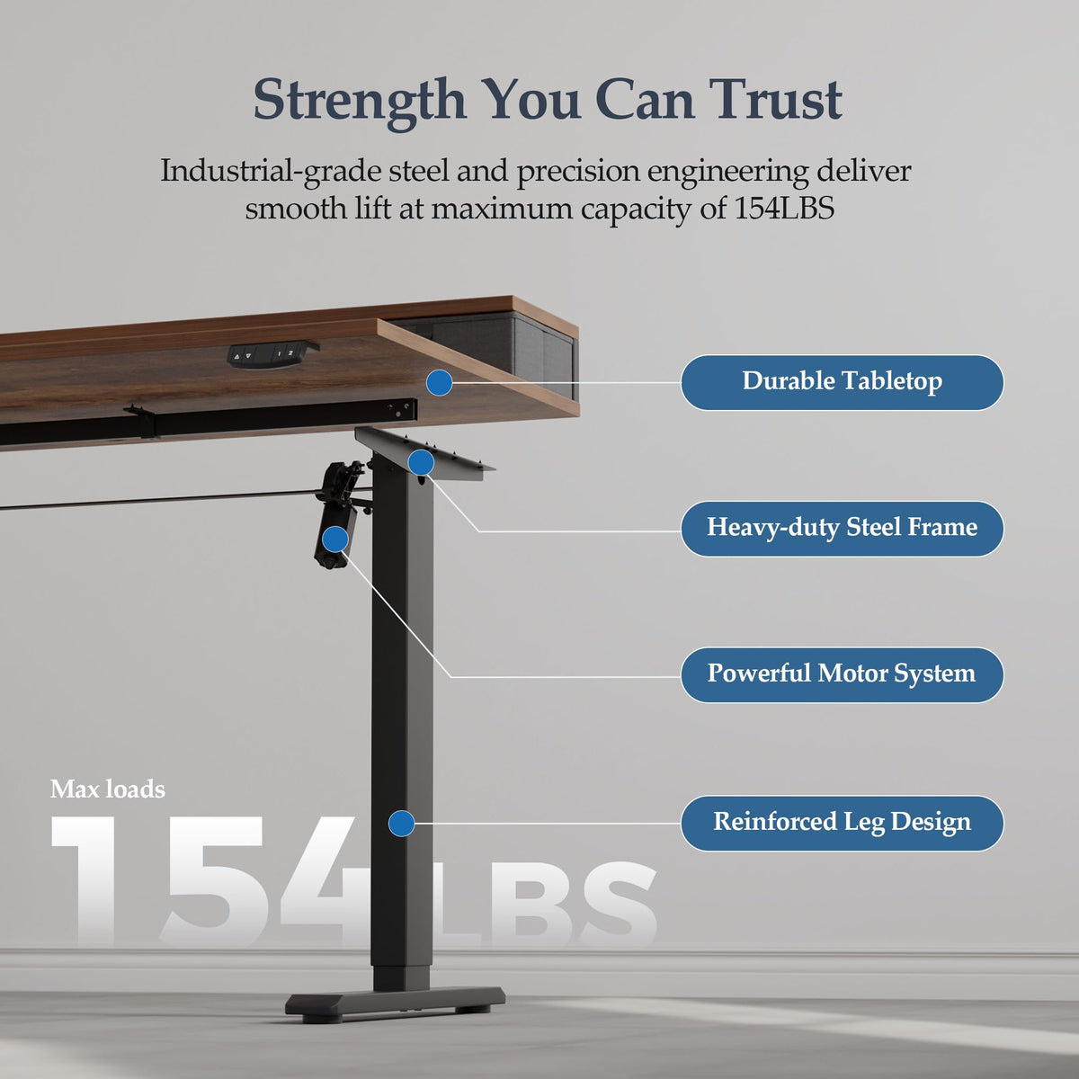 Klicelor 63 x24 Inch Electric Standing Desk with Drawers, Adjustable Height Small Sit Stand Desk for Home Office, Compact Computer Workstation with Storage– Rustic Brown