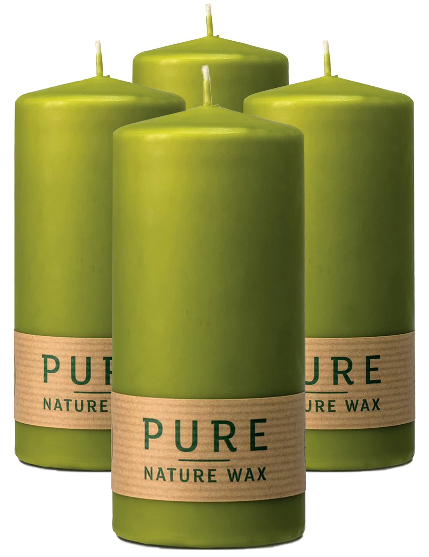 HYOOLA Pure Natural Pillar Candles - Made of 100% Natural Wax - Paraffin Free - 2.3 x 5 Inch - Green Pillar Candles - 4 Pack