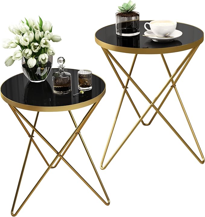 HLR Modern Round Side Table Set of 2, End Table