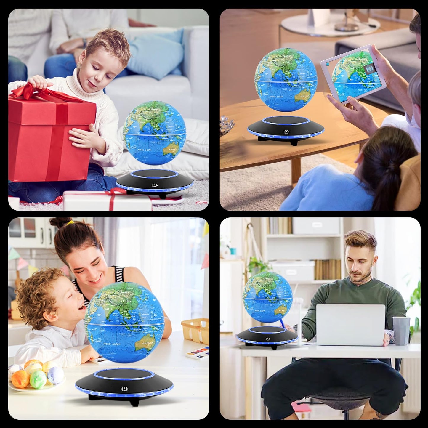 Levitating Globe with White LED Light, Magnetic Floating World Map Globes 360 Degree Rotating Display Mood Lamp Night Lights for Home Office Desk Decoration Birthday Gifts