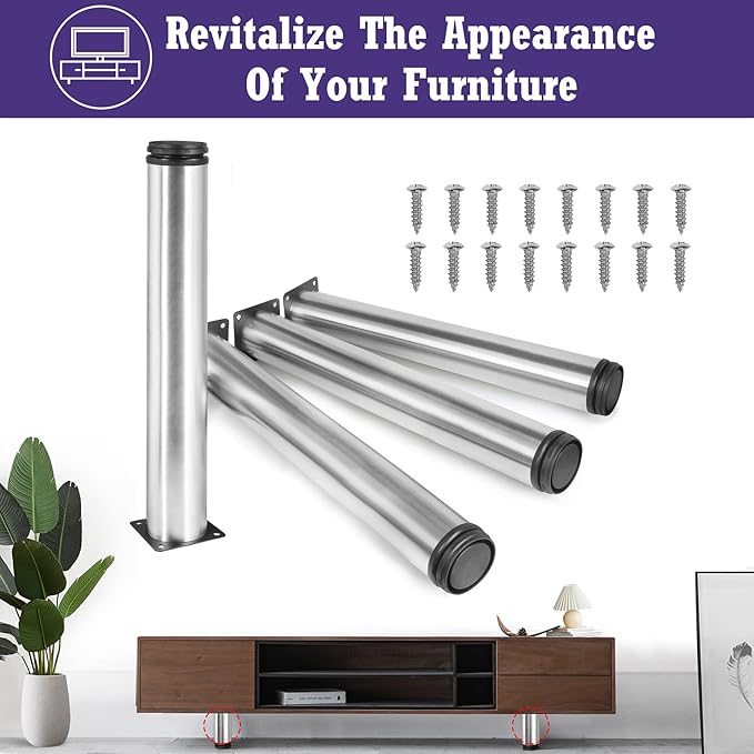 16 Inch Metal Furniture Legs Stainless Steel Adjustable Legs Silver Metal Legs