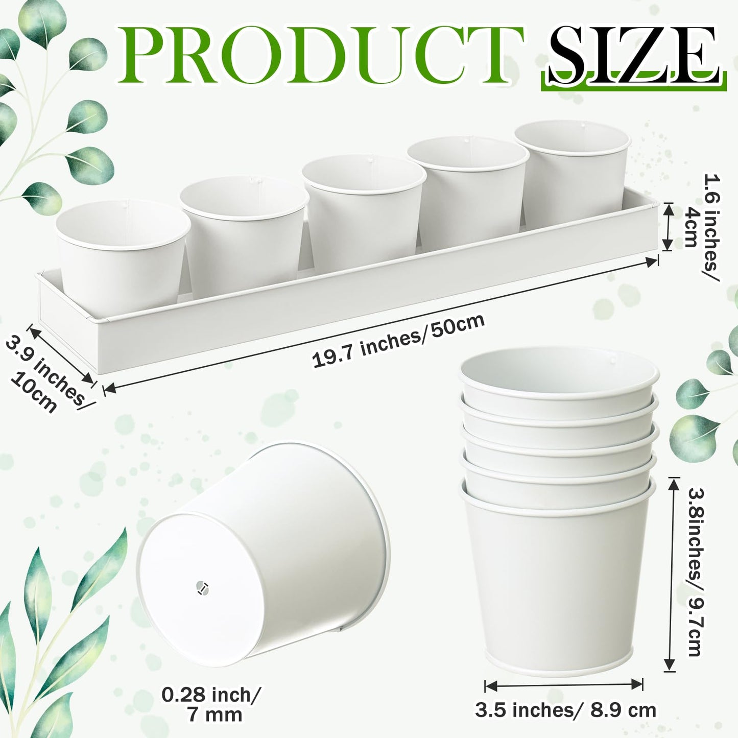 FoldTier 2 Sets Herb Garden Planter Indoor Kit with Trey 10 Pcs Metal Windowsill Plant Pots with Drainage Holes Indoor Herb Planter with Marker and Labels for Home Outdoor Plants(White)