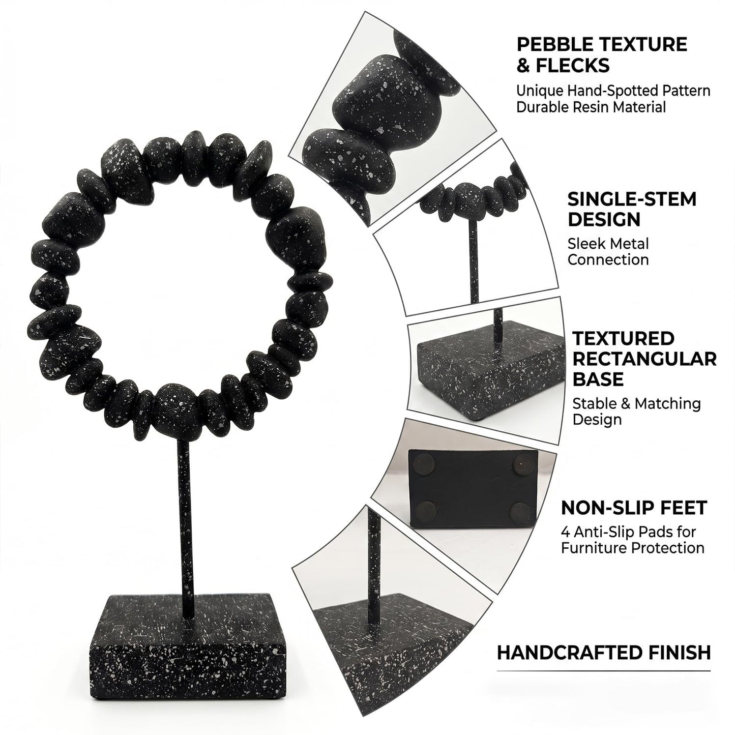 Modern Stone-Look Stone Sculpture Decor, Abstract Stone Resin Statue, Handmade Minimalist Stone Statue Home Decor Accent for Living Room, Shelf, Office, Coffee Table (Black - Small)