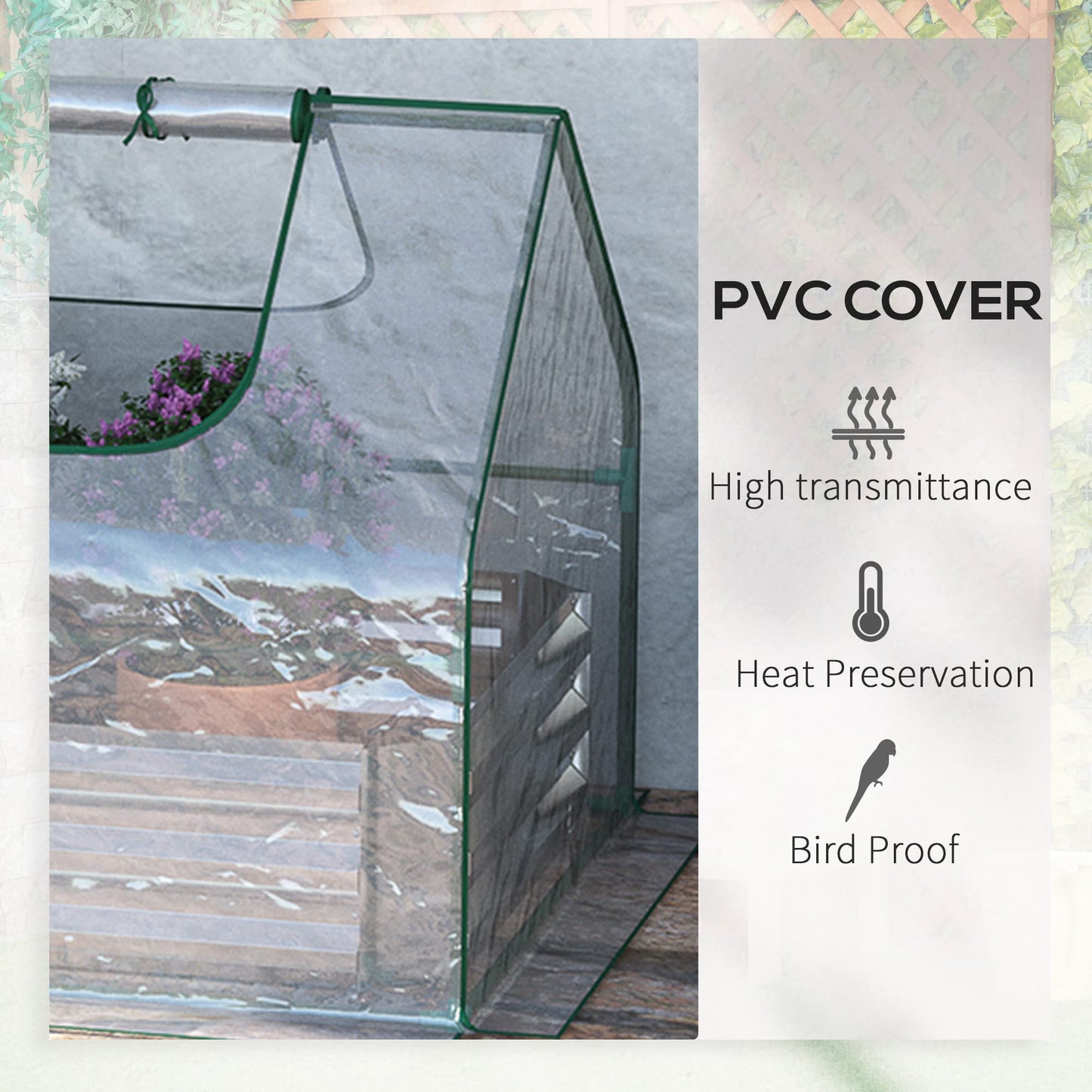 6' x 3' Galvanized Raised Garden Bed with Mini PVC Greenhouse Cover, Outdoor Metal Planter Box with 2 Roll Up Windows for Growing Flowers, Fruits, Vegetables and Herbs, Silver