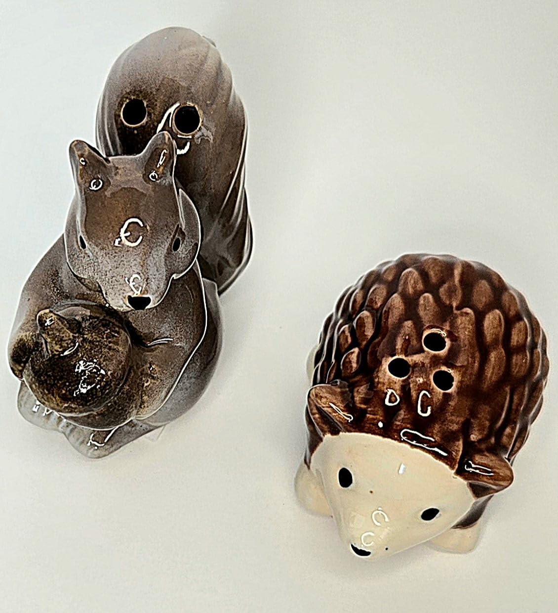 Hedgehog & Squirrel Mini Ceramic Salt & Pepper Shaker Set, 2.5 x 2.5 x 1.25 Inches