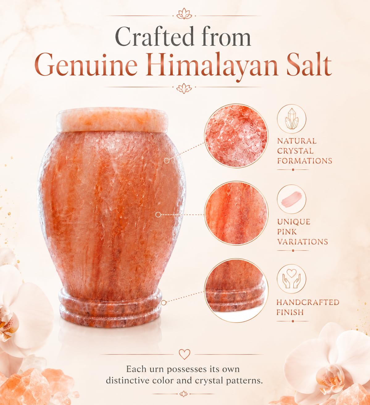 Handcrafted Pink Himalayan Salt Keepsake Urn for Human Ashes Male or Female
