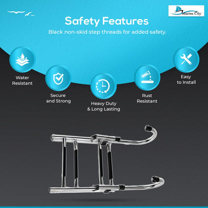 MARINE CITY Stainless Steel Anti-Slip 2+2 Step Folding Telescoping Dock Ladder - Ideal for Marines, Boats, Yachts, Swimming Pools