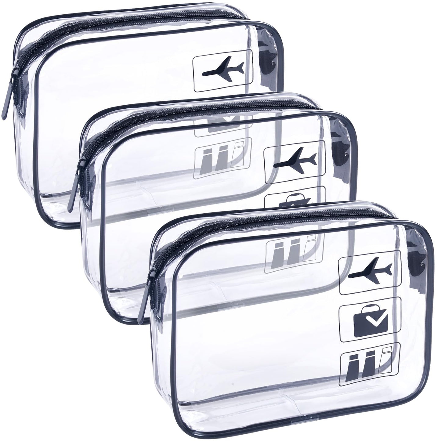 TREALDATE TSA Approved Toiletry Bag 3Pcs - 3 Pack Clear Travel Bags for Toiletries, Carry on Airport Airline Compliant Bag,Makeup Bags Clear Toiletry bags Quart Size Travel Bag,Black