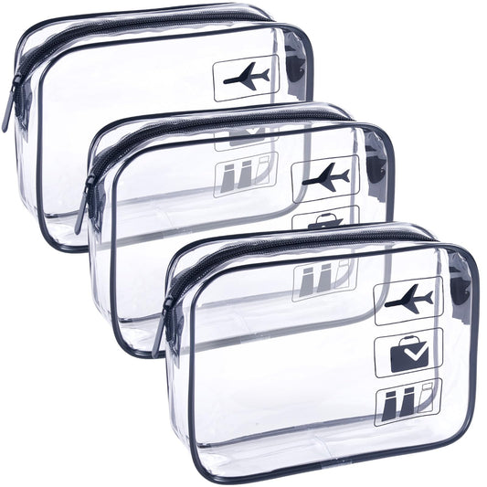 TREALDATE TSA Approved Toiletry Bag 3Pcs - 3 Pack Clear Travel Bags for Toiletries, Carry on Airport Airline Compliant Bag,Makeup Bags Clear Toiletry bags Quart Size Travel Bag,Black