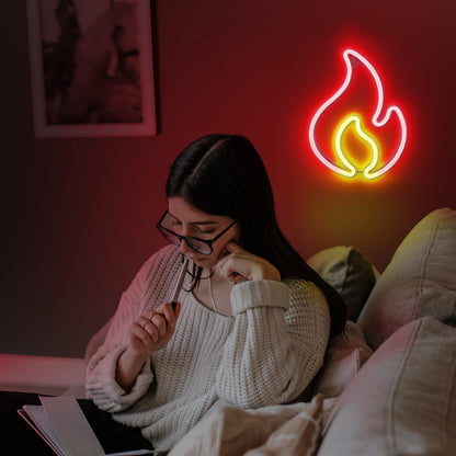 Lumoonosity Flame Neon Sign, Red and Yellow Neon Light with On/Off Switch, Led Light Sign for Wall Decor, Hanging Flame Shaped Light, Fire Neon Lights for Bedroom, Gaming Room Setup