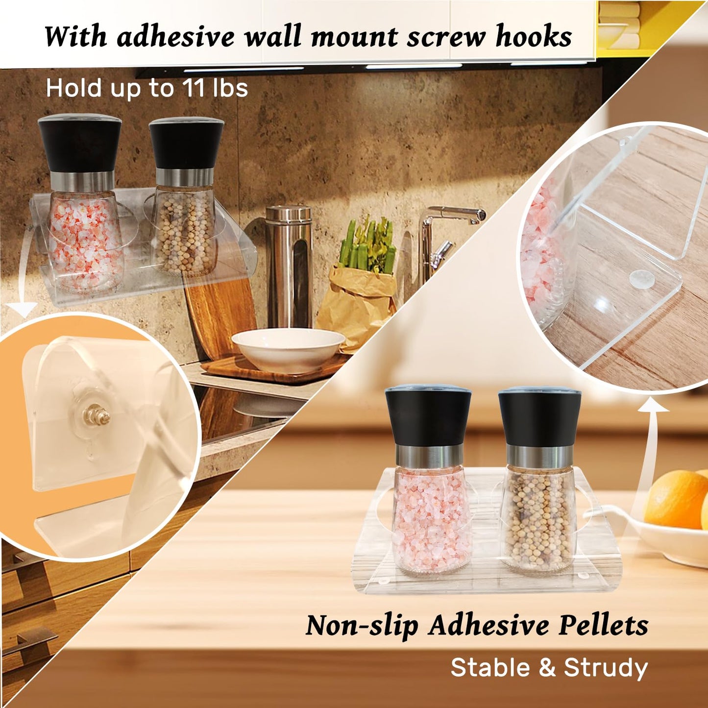 Daily Treasures 2 Pack Salt and Pepper Grinder Set with Acrylic Holder,Refillable Salt Grinder,Stainless Steel Pepper Grinder Mill,Seasoning Grinder with Adjustable Coarseness,Glass Shaker for Kitchen