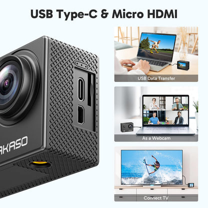 AKASO EK7000 4K30fps Action Camera with 64GB MicroSDXC U3 Memory Card Accessories Kit Bundle Ultra HD 131FT Waterproof Underwater Camera EIS WiFi Remote Control 4X Zoom, Black