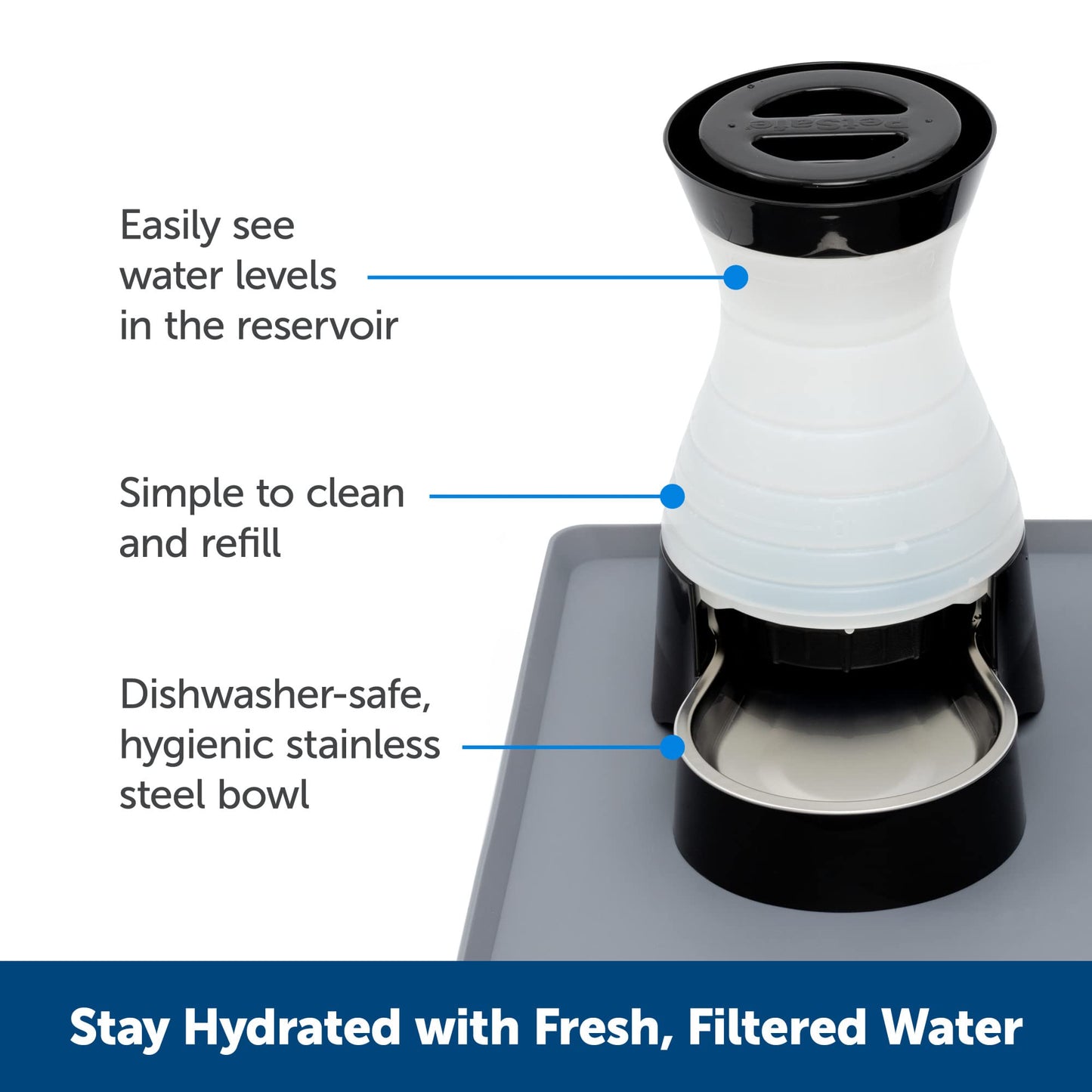 PetSafe Healthy Pet Water Station - Small, 64 oz Capacity - Gravity Pet Water Fountain, Automatic Cat Water Fountain, Dog Water Fountain, Water Dispenser - Removable Stainless Steel Bowl Included