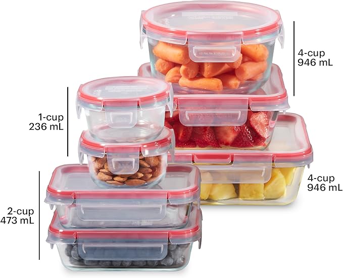Pyrex Freshlock Glass Food Storage Containers Set, Airtight & Leakproof Plastic