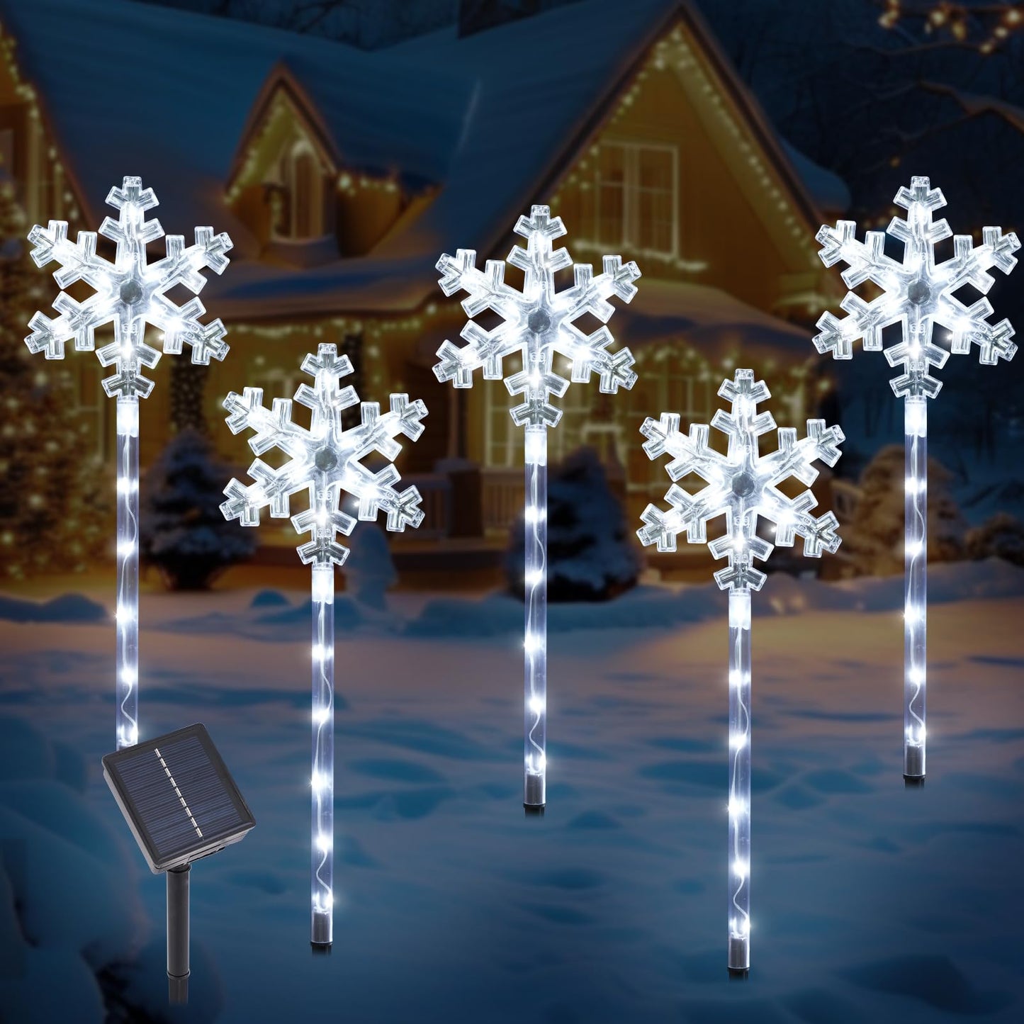 BRIGHTDECK Solar Christmas Snowflake Pathway Lights, Set of 10 Outdoor Garden Lights Decorations，Waterproof Stake Decorative Light for Yard Lawn Porch Walkway Decor (Cool White, 10 Pack)