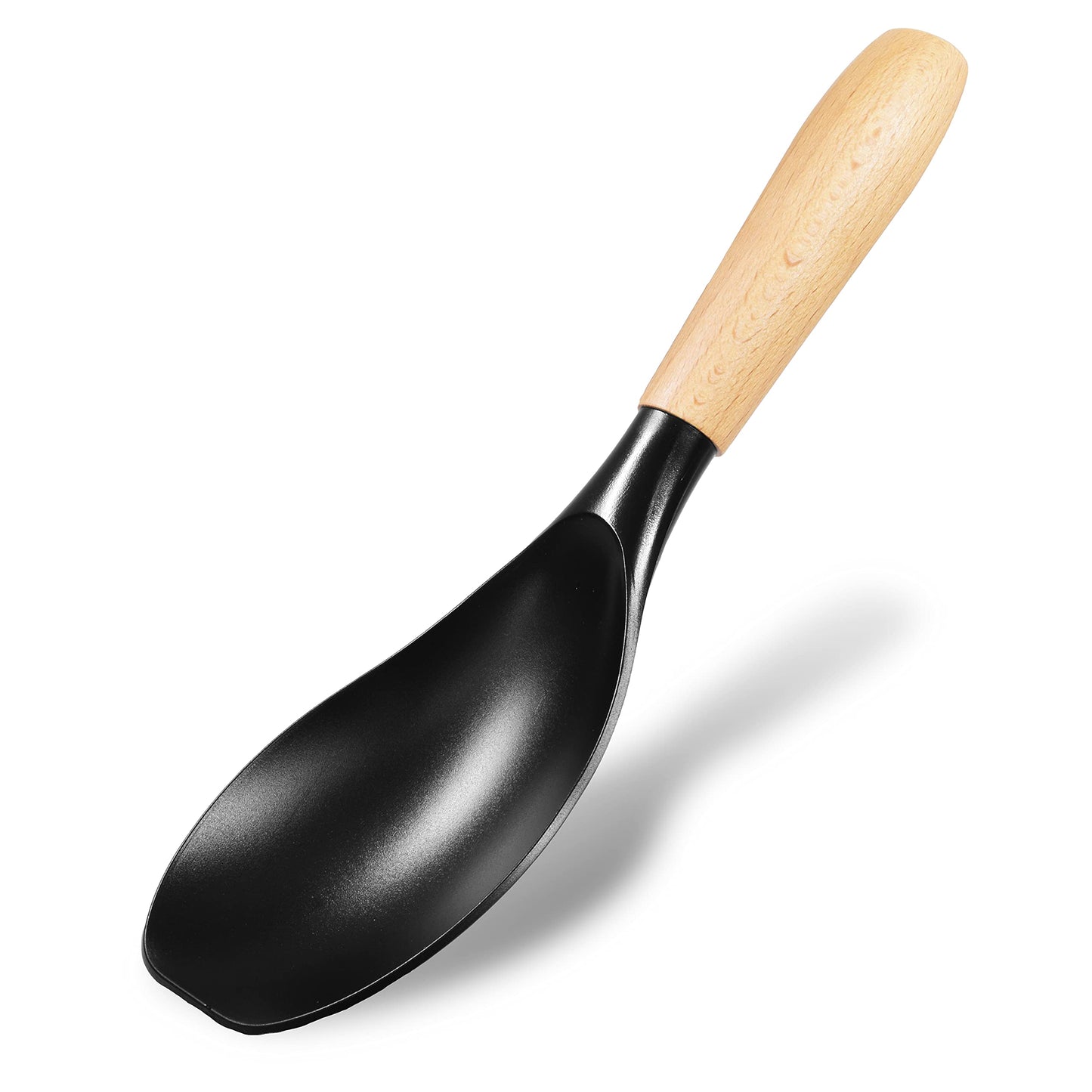 Seki Japan Stylish Kitchen Tool, Flexible Non Stick Heat Resistant Nylon Cooking Spoon, Wooden Handle Basting Spoon for Soup, Salad, Stirring, Mixing