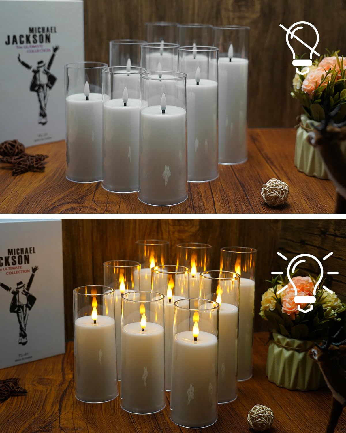 kakoya Flickering Flameless Candles Battery Operated with Remote and 2/4/6/8 H Timer Plexiglass Led Pillar Candles Pack of 9 (D2.3"xH 6"7"8")with Realistic Moving Wick Candles for Home Decor(White)
