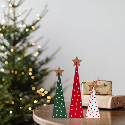 Wooden Christmas Tree Table Decor, 3PCs Rustic Wood Xmas Trees with Detachable Stars, Christmas Decorations Tabletop Shelf, Tiered Tray Centerpieces for Holiday Home Decor (Gold Star)