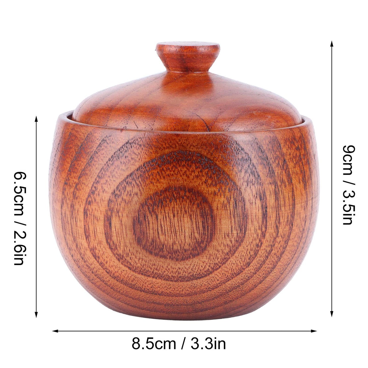 Agatige Wooden Salt Box with Lid Spoon, Vintage Salt Container Shaker Seasoning Container Cooking Utensil Sugar Holder for Kitchen, Serving, Condiment, 3.3x3.5in