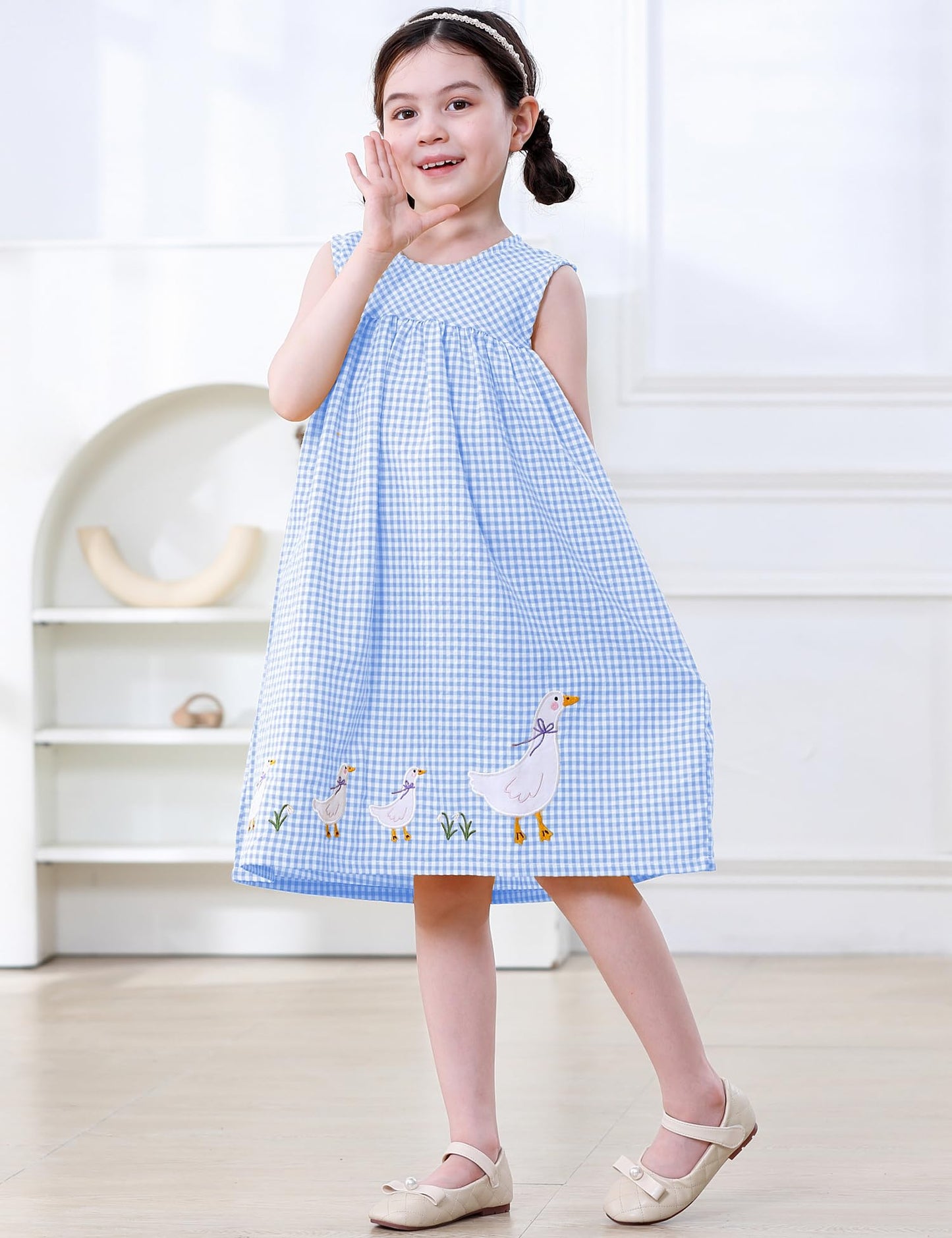 FreeLu Toddler Girls Cotton Summer Short Sleeve Dress Cartoon Print Casual Jersey Dresses(3T,Blue Ducks)