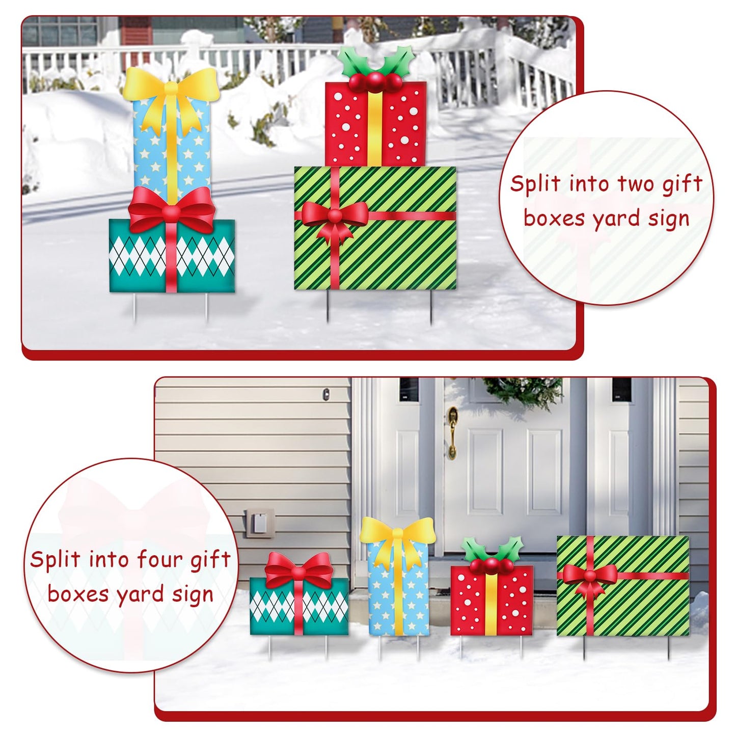Christmas Yard Sign Decorations Outdoor Christmas Four Gift Boxes Yard Signs with Metal Stakes for Xmas Holiday Party Lawn Sign Garden Decor Outdoor Yard Signs