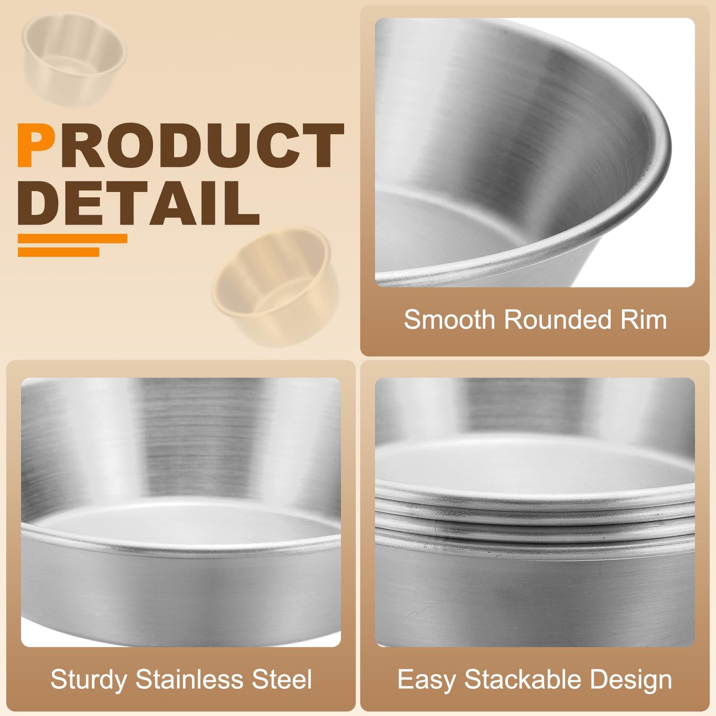 uxcell 4Pcs Stainless Steel Sauce Dipping Bowls, 4.5oz 4.1" Reusable Condiment Bowls Salad Dressing Containers Dipping Sushi Sauces Cups for Kitchen Restaurant, Silver