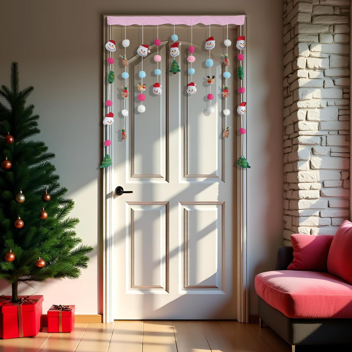 Kynthyre Cute Plush Christmas Curtain for Door Window Wall 33" W x 36" L Self-Adhesive Curtain for Living Room and Bedroom Decor