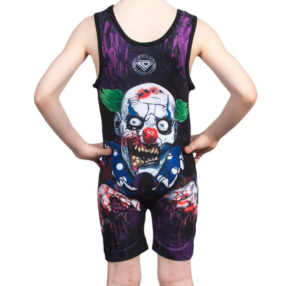 KO Sports Gear Unisex Wrestling Singlet for Youth Wrestlers - Wrestling Singlet for Boys & Girls - Bold Durable Uniform, Stretchy Breathable Material - Zombie Clown, Youth Medium